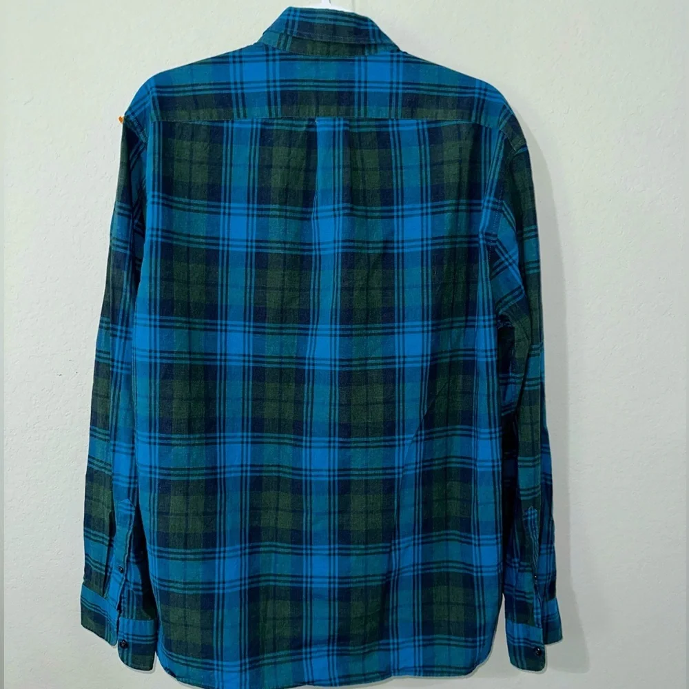 J.Crew Plaid‎ Cotton Large Blue Green Button Up
